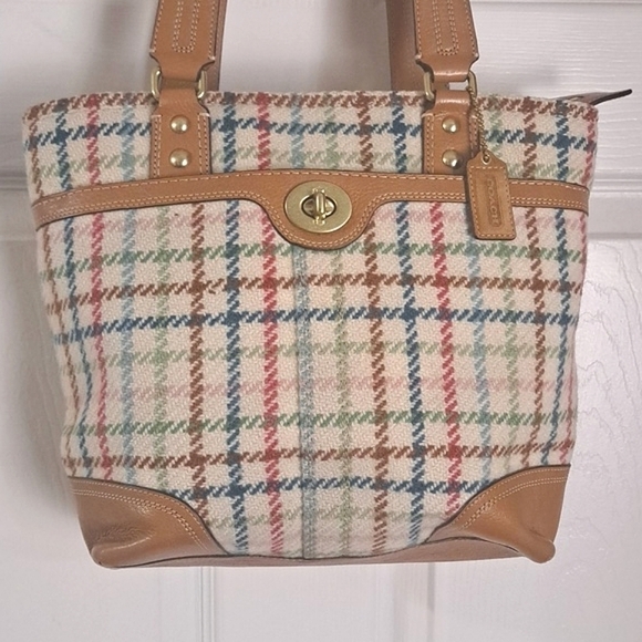 COACH WOOL/LEATHER PLAID SHOULDER BAG - Picture 4 of 17
